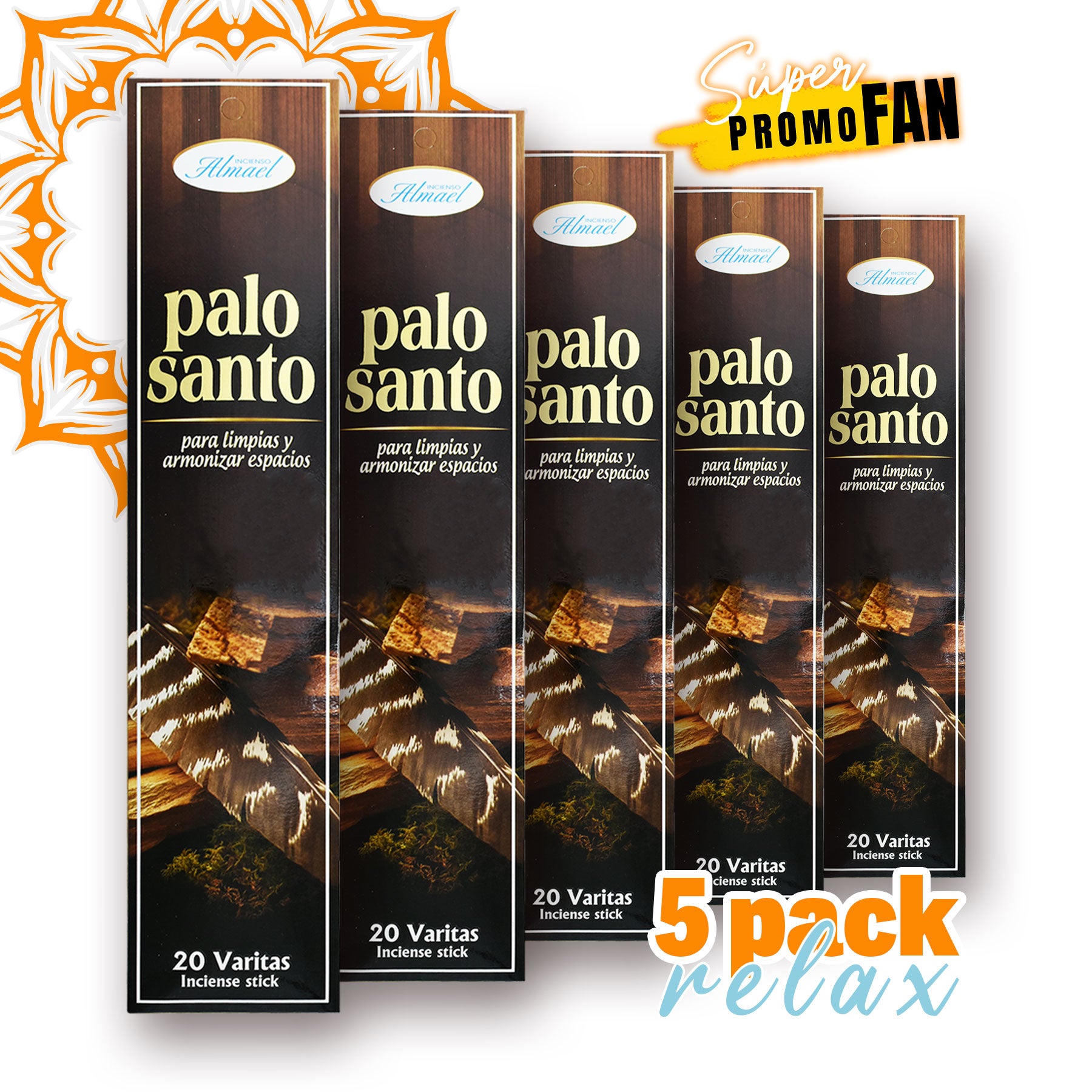 5 Pack Relax Palo Santo Incienso Almael 20 varitas