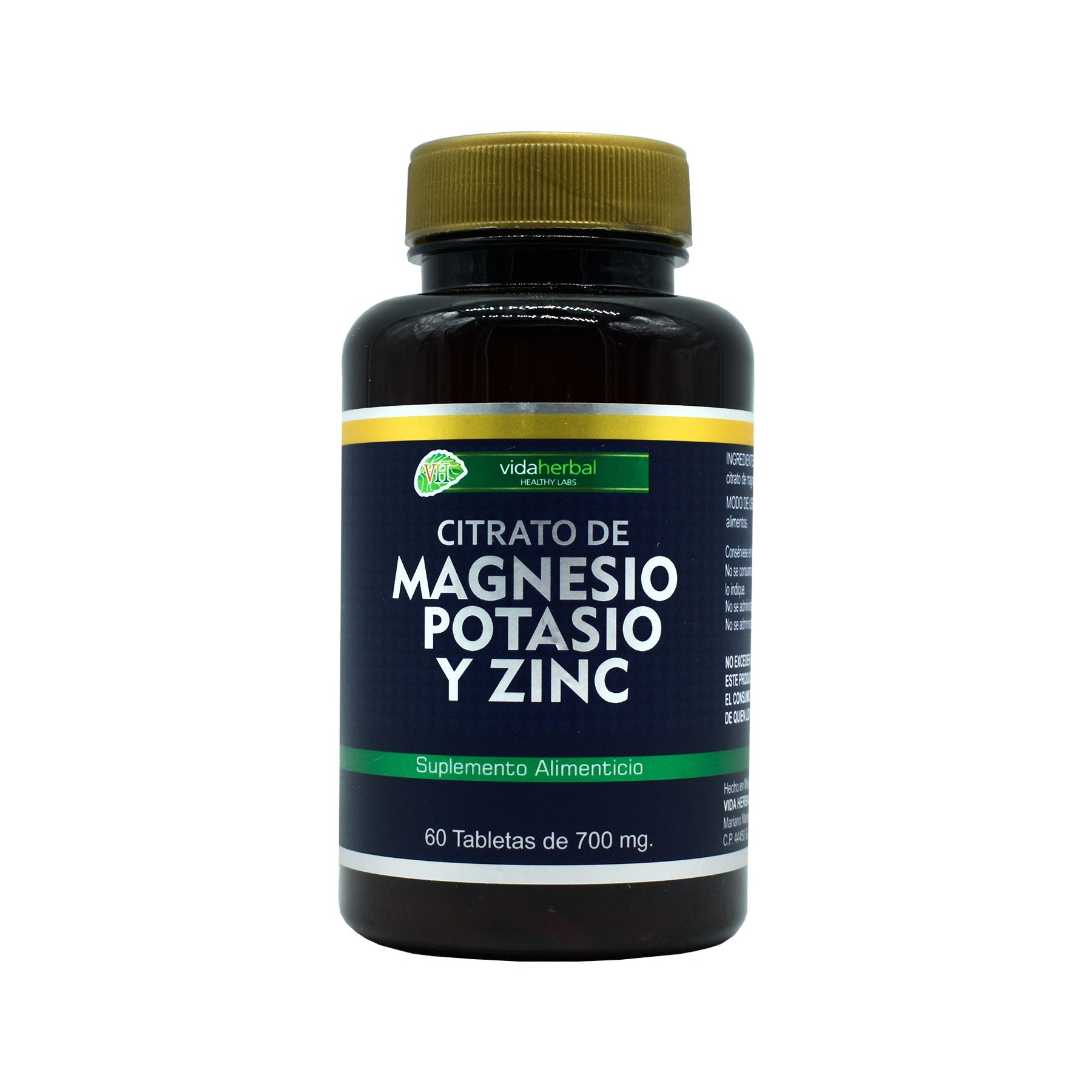 Citrato de Magnesio Potasio y Zinc Vida Herbal 60 Tabs