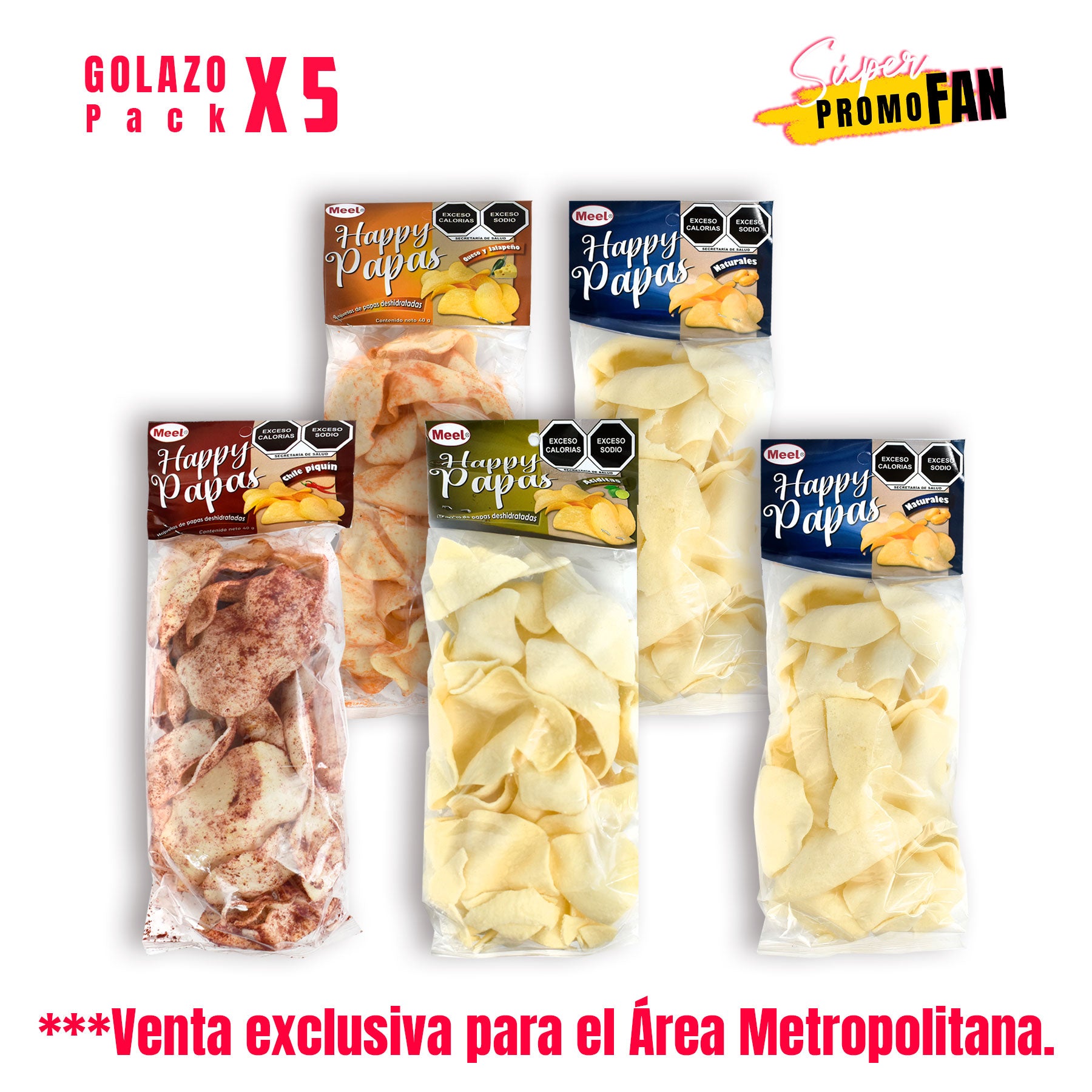 Golazo Pack de Hojas de Papa Deshidratada Sabores Varios Meel Happy 40 g