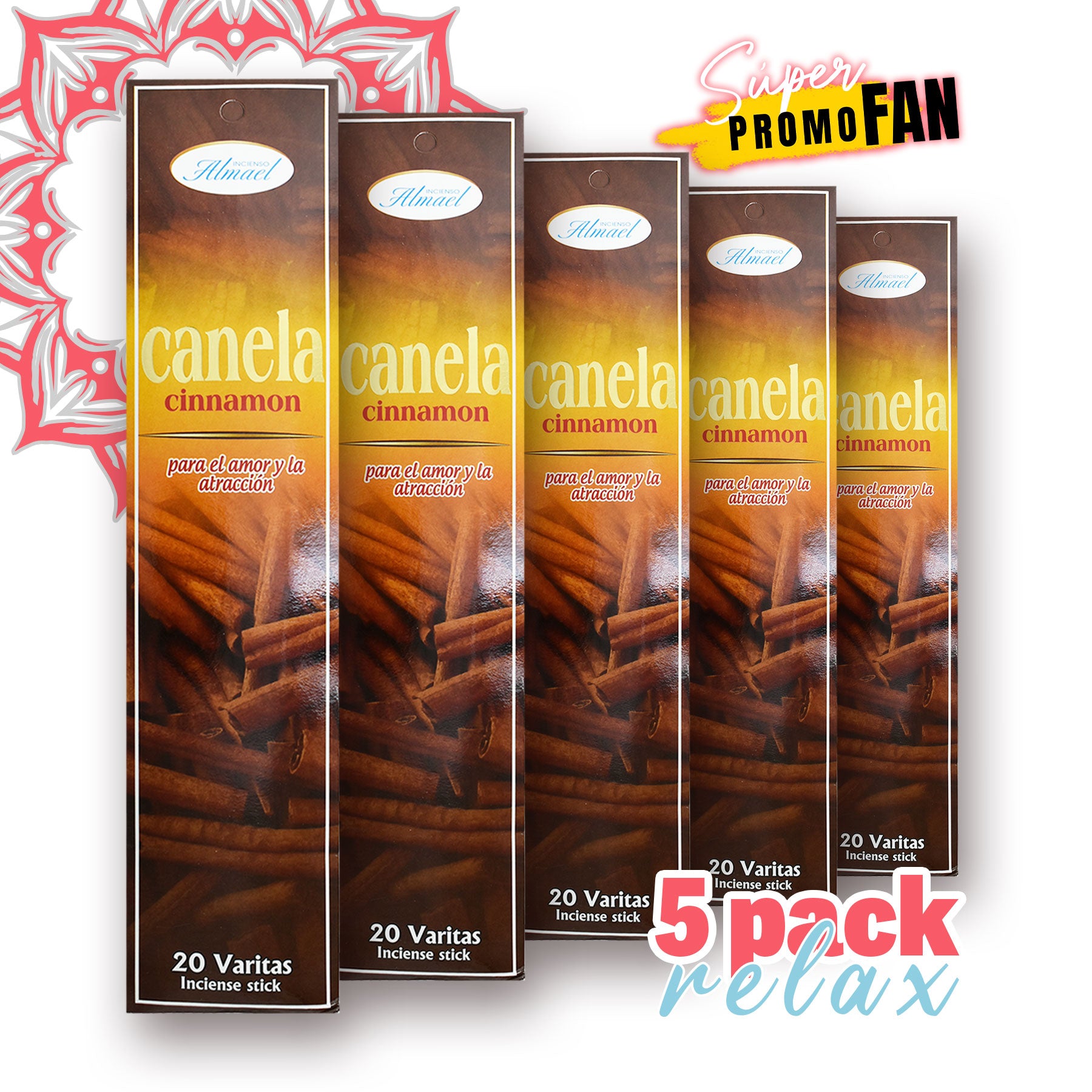 5 Pack Relax Canela Incienso Almael 20 varitas