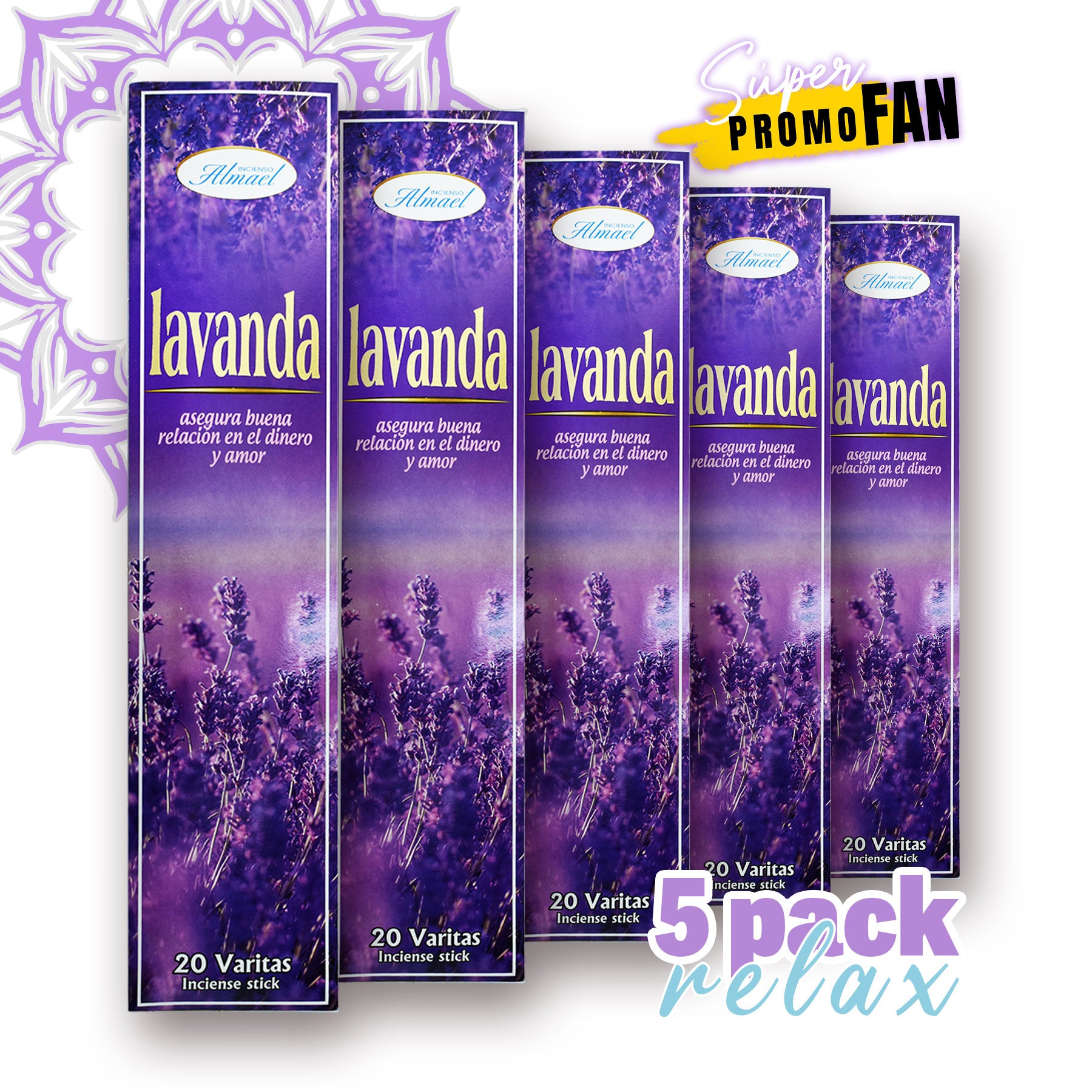 5 Pack Relax Lavanda Incienso Almael 20 varitas