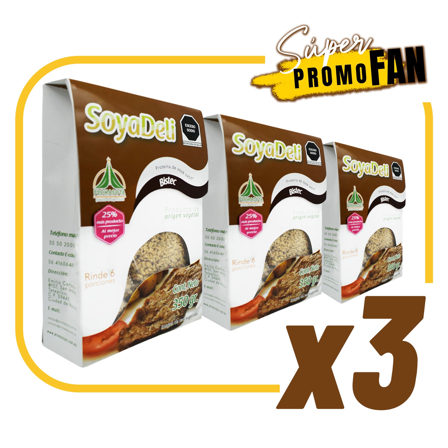 Súper Promo Fan Soyadeli Bistec 350 gr X3