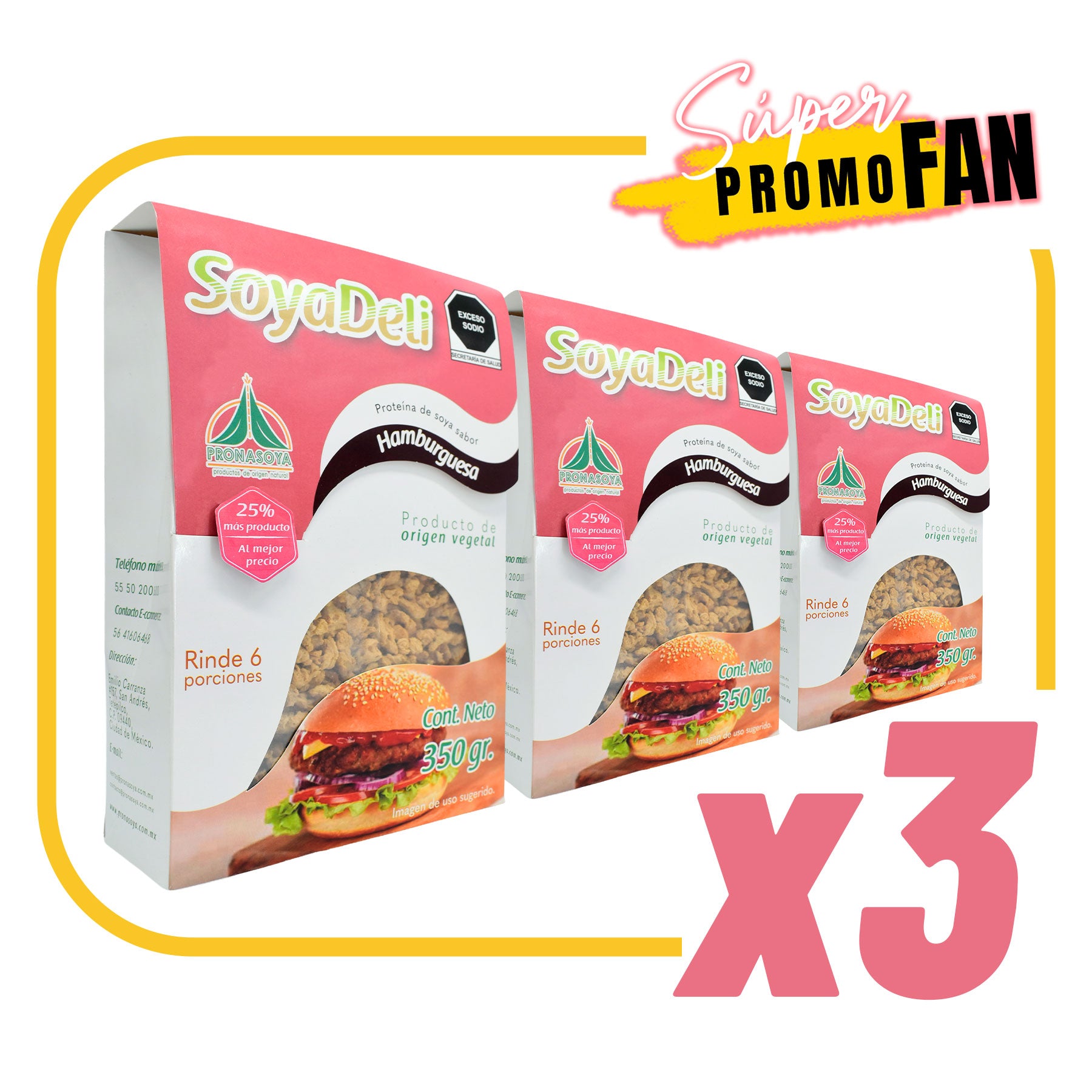 Súper Promo Fan Soyadeli Hamburguesa 350 gr X3